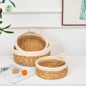 Juego de 3 cestas de jacinto de agua con bordes cosidos y 1 asa, cesta de almacenamiento hecha a mano, venta al por mayor, ecológica, hecha en Vietnam - Product Image 3