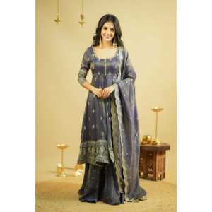 Ensemble de costume en mousseline de soie pour soirée, broderie, travail de paillettes avec miroir véritable, look élégant et stylé - Product Image 2