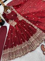 Robe Anarkali pour femme, lourdement brodée de sequins, avec dupatta, en soie, style salwar kameez, pour mariage, fête, Diwali