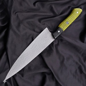 Finished Elegant Stainless Steel Damascus Chef Knife with Black & Green Honeycomb Handle, Mosaic Pin & Silver Accents - Product Image 5