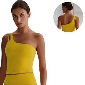Women's Yellow Asymmetrical Yoga Bra Seamless Medium Support One Shoulder Sports Top for Active Wear - Product Image 2