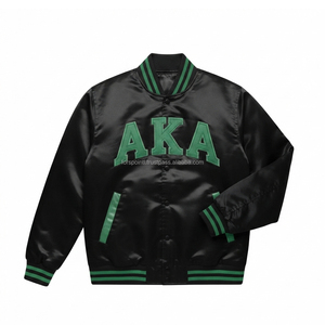 Chaqueta bomber universitaria de satén AKA, estilo Racing, personalizada, con exterior de algodón y letras bordadas en aplique, para hermandades, de satén, para hombre y mujer. - Product Image 1