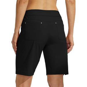 Shorts de golf noirs taille basse pour femmes avec braguette boutonnée et poches, respirants, écologiques, séchage rapide, en coton tricoté, décontractés et sportifs - Product Image 4