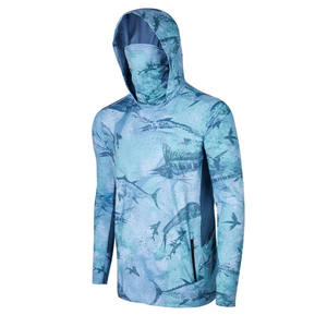 Camisa de Pesca con Capucha para Hombre, Estampada en Verde y Amarillo, Manga Larga, Protección UPF 50 Anti-UV, Ropa de Pesca para Exteriores - Product Image 2