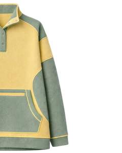 Sweat-shirt d'hiver surdimensionné en polaire vert sauge et jaune pour femme avec col à boutons et poche kangourou – Fabricant sur mesure - Product Image 4