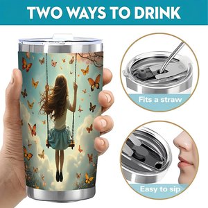 20oz <b>Double</b> <b>Wall</b> Stainless Steel Tumbler With Butterfly Girl Swing Design Portable Travel <b>Mug</b> - Product Image 5