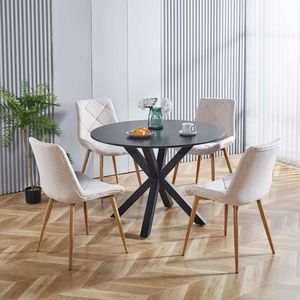 Table à manger sur piétement en MDF de style Mid-Century de 42,1 pouces, plateau noir avec dossier de dossier inclinable pour 4 à 6 personnes - Product Image 6
