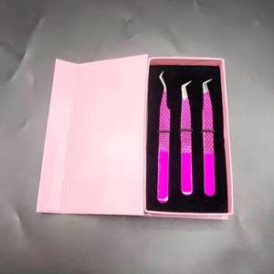 Morje Surgical <b>Pink</b> Eyelash Tweezers Set Stainless Steel Precision <b>Tools</b> Toothed/Serrated Tips 10mm Length <b>Box</b> for Lash - Product Image 1