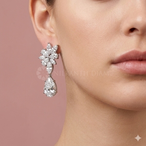 Boucles d'oreilles élégantes en diamants taillés poire et marquise, bijoux fins pour femmes, provenant d'un fournisseur et fabricant indien. - Product Image 2
