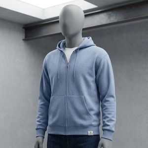 Sweat à capuche de haute qualité 350g 100% coton respirant et écologique, avec fermeture éclair brodée, coupe longue, design oversize tendance - Product Image 2
