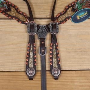 Conjunto de cabezada de una oreja y correa de pecho ajustable de cuero genuino, accesorios ecuestres occidentales con revestimiento de pelo de vaca - Product Image 5