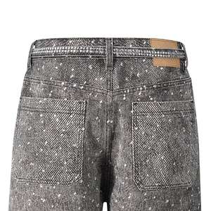 Shorts en jean unisexes de haute qualité, effet délavé, entièrement ornés de strass, sur mesure, shorts en jean brillants pour hommes, jorts en jean pour l'été - Product Image 2