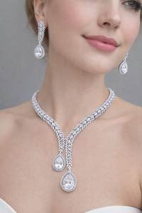 Colgante nupcial de circonita azul, chapado en plata, elegante collar de boda, regalo de cumpleaños para mujer - Product Image 5