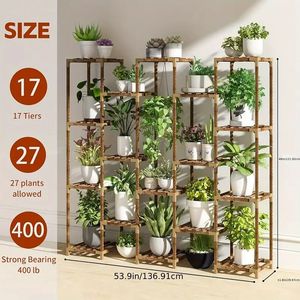 Pianta di legno alta 17-Tier per uso interno esterno per la finestra del Patio del soggiorno più vasi di fiori di piante fioriere - Product Image 4