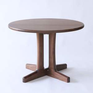 Table à manger ronde en teck avec base architecturale - Product Image 1