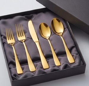 Elegante Juego de Cubiertos de Acero Inoxidable Dorado con Acabado Espejo, Diseño Minimalista, Apto para Lavavajillas, para Fiestas y Hoteles - Product Image 6