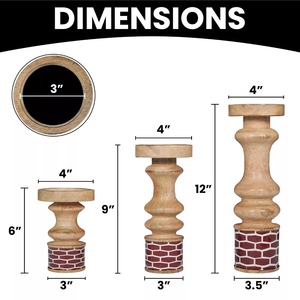 Porte-bougie en bois artisanal au design élégant, lot de 3, base émaillée, pour bougies piliers, offrant des options de personnalisation décoratives. - Product Image 4