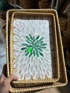 ถาดหวายสานมือธรรมชาติพรีเมียม งานฝีมือเวียดนาม ประดับเปลือกหอย ถาดเสิร์ฟตกแต่งสำหรับส่งออก - Product Image 3