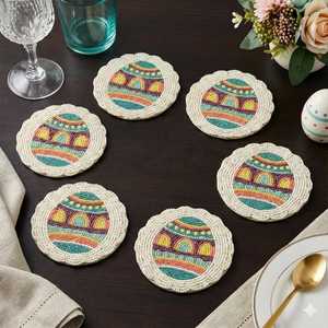 Set of 6/8/10/12 Easter Egg Hand-Beaded <b>Coasters</b> - Colorful Teal, Pink & Cream Spring <b>Table</b> Decor - Product Image 1