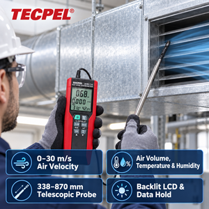 เครื่องวัดความเร็วลมแบบดิจิตอล TECPEL AVM-716 รุ่นขายดี วัดอุณหภูมิได้แม่นยำสูง พร้อมหน้าจอแสดงผลหลายหน่วย วัสดุ ABS - Product Image 6