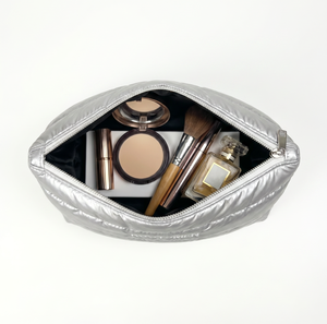 Rootsmen Custom Silver Puffy Quilted Nylon Waterproof Soft Lightweight Travel <b>Makeup</b> Bag Cosmetic Pouch Hanging Large Capacity - Product Image 6