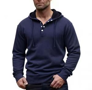 Sweat-shirt à capuche pour homme, coupe classique, couleur unie, tricoté, 100% coton, écologique, avec poche, vêtement décontracté d'automne - Product Image 1