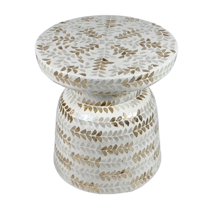 เก้าอี้ไม้เอ็มดีเอฟทรงกลมทำด้วยมือมีลวดลายฝังประดับโต๊ะข้างสีขาวและสีทองสำหรับตกแต่งภายในบ้านเฟอร์นิเจอร์เน้นเน้น - Product Image 2