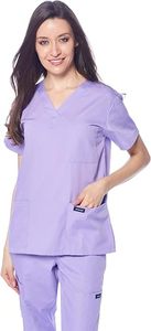 Ensemble de tenue médicale violette pour femme en coton et polyester tissé, pantalon et haut à col en V, détection des aiguilles - Product Image 2