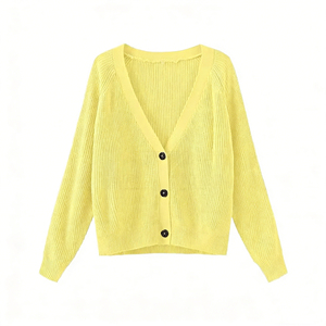 Nouveau cardigan en tricot décontracté pour femmes, col en V, manches longues, boutonné, en acrylique - Product Image 1