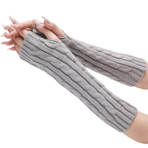 Black Ribbed Elbow Length Fingerless <b>Gloves</b> Warm Knit Arm <b>Warmers</b> for Daily Casual Wear Winter Use - Product Image 3
