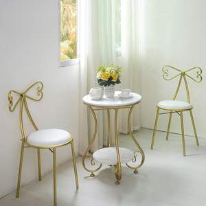 Table basse simple et moderne, table d'appoint de chevet, petite table ronde, plateau en métal, pour salon et chambre (Or et Blanc) - Product Image 2