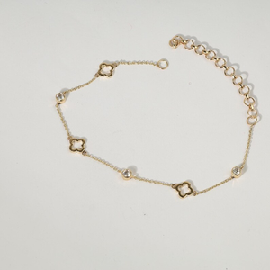 Bracelet délicat en or massif 14 carats avec trèfle ouvert, diamants naturels et de laboratoire, bijou d'amitié, cadeau d'anniversaire pour femme - Product Image 2