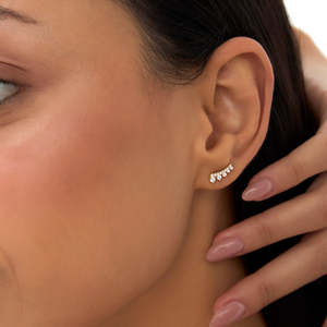 Trending 925 Sterling <b>Silver</b> 14K Gold Plated 14k Graduating Diamond Ear Climber <b>Studs</b> Moissanite Luxury 2026 Trendy <b>Earring</b> - Product Image 3