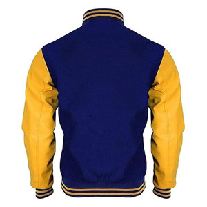 Veste universitaire unisexe bleu et jaune, style baseball, avec patch brodé R, style universitaire classique, en toile, col montant - Product Image 6