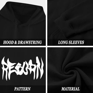 เสื้อฮู้ดดี้พิมพ์ลายกราฟิกแบบยูนิเซ็กซ์สำหรับผู้ชาย ทรงโอเวอร์ไซส์ สีดำ ผ้าฝ้าย พิมพ์ลายกากบาท สไตล์สตรีทแวร์ลำลอง เสื้อกันหนาวมีฮู้ดสำหรับฤดูใบไม้ร่วง - Product Image 6