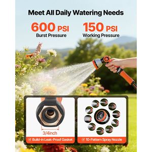 Tubo da Giardino in Gomma Rinforzata da 60 Metri (200 Piedi) con Ugello a 10 Modalità, Pressione di Lavoro 150 PSI, Pressione di Rottura 600 PSI, Flessibile Anti-Piega, Garanzia 10 Anni - Product Image 4