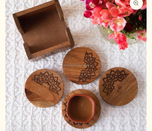 Handmade Wooden <b>Coasters</b> Personalized Classic Style Natural Wood <b>Drink</b> <b>Coasters</b> for Home Kitchen Office Tabletop Decoration Use - Product Image 3