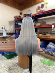 100% Color gris vietnamita crudo 18 pulgadas hueso recto pelucas de cabello humano doble dibujado proveedor de longitud larga - Product Image 4