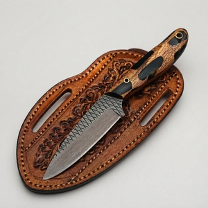 Couteau de chasse, de camping et de bushcraft à lame fixe en acier carbone, fait main sur mesure, avec manche hybride bois-résine, vente en gros OEM - Product Image 6