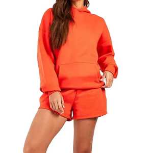 Women's Winter Knitted Crop <b>Top</b> Hooded Hoodie and Shorts Set Custom Casual Jogger Front Eco-Friendly Anti-Wrinkle - Product Image 4