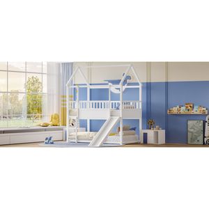 Letto a Castello Convertibile con Scivolo e Scaletta, Letto a Terra Singolo Sopra Singolo con Ringhiera di Sicurezza, Letti per Bambini - Product Image 4