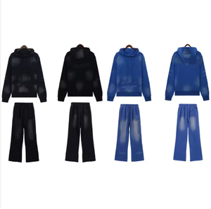 Men's Washed Fleece Zip Hoodie & <b>Flared</b> <b>Sweatpants</b> Set Embroidered Patch Tracksuit Streetwear 2-Piece <b>Wholesale</b> OEM - Product Image 3