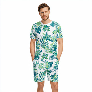 Ensemble décontracté pour homme, t-shirt et short imprimés, 2 pièces, été, coton, col rond, respirant, tricoté - Product Image 5