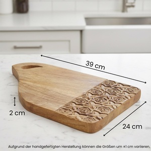 Planche à découper contemporaine en bois d'acacia avec poignée inclinée, motif géométrique, durable, sans danger pour les aliments, planche de service - Product Image 6