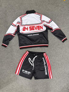 Custom adjustable Streetwear Mens Cotton <b>Tracksuit</b> Windbreaker Short Set Lightweight Breathable Jogging Stripes - Product Image 4