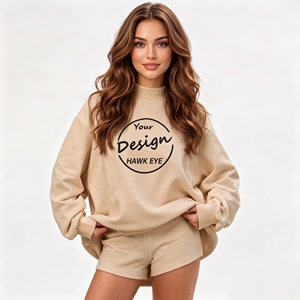 Custom Logo <b>Women's</b> Soft Cotton Mock Neck Streetwear Embroidered Jumper Fleece Oversized <b>Pullover</b> <b>Women</b> Mockneck Sweatshirt - Product Image 1