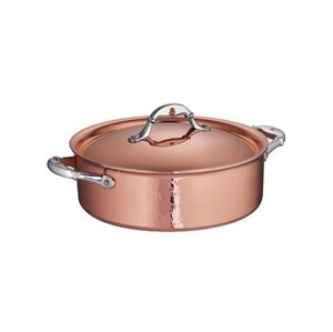 Cacerola Moderna de Cobre Puro de Alto Brillo con Tapa Abombada para Servir en Mesa y Exhibición en Buffet de Hotel - Product Image 3