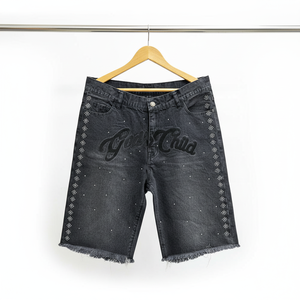 Custom Rhinestone Cross <b>Patch</b> Denim jeans <b>Shorts</b> Vintage Washed Distressed Hip Hop Punk Style <b>Men</b> Clothing jean for <b>men</b> & women - Product Image 5