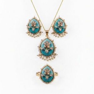 Collar con Colgante de Turquesa Chapado en Oro Antiguo al por Mayor, Conjunto de Joyería Kundan con Perlas Personalizado, Proveedor de Fábrica - Product Image 1