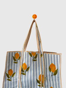 Bolso Tote de Algodón Bordado Estilo Bohemio con Estampado Floral de Limones, Bolso de Compras de Verano con Cierre Abierto - Product Image 3